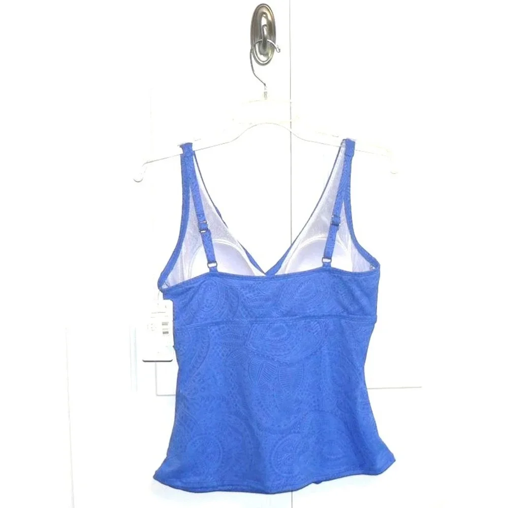 Swim Solutions Women's Printed Twist Front Tankini Top in Blue Iris Size 12 - Picture 7 of 9